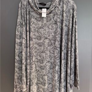 Lane Bryant Gray Printed Cowl Neck Long Sleeve Top